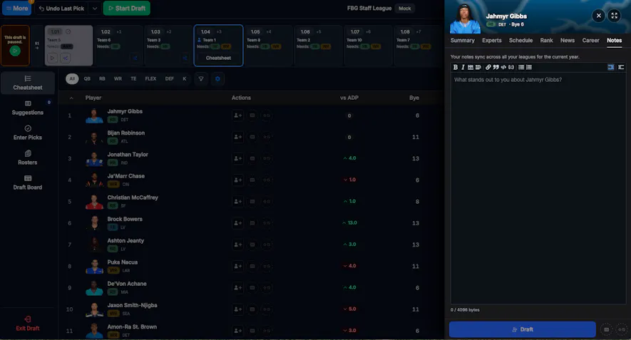 Draft Dominator Custom Cheatsheets